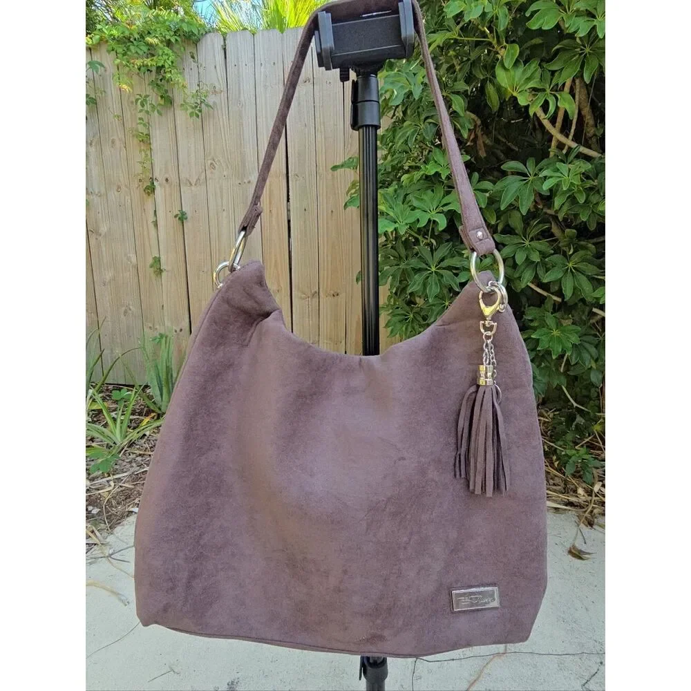 Bella Russo Brown Faux Suede Shoulder Bag Tote with Tassel - Brand New